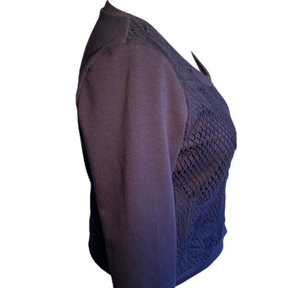 0970 Lauren Conrad Botanical Beauty Navy Blue S Mesh Front Cropped Top NWT - Picture 5 of 11